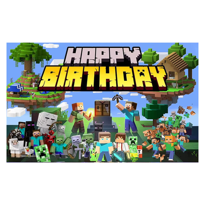 Minecraft Happy Birthday Backdrop 3x5 ft – Pixel Game Party Banner | Kids Birthday Photo Background
