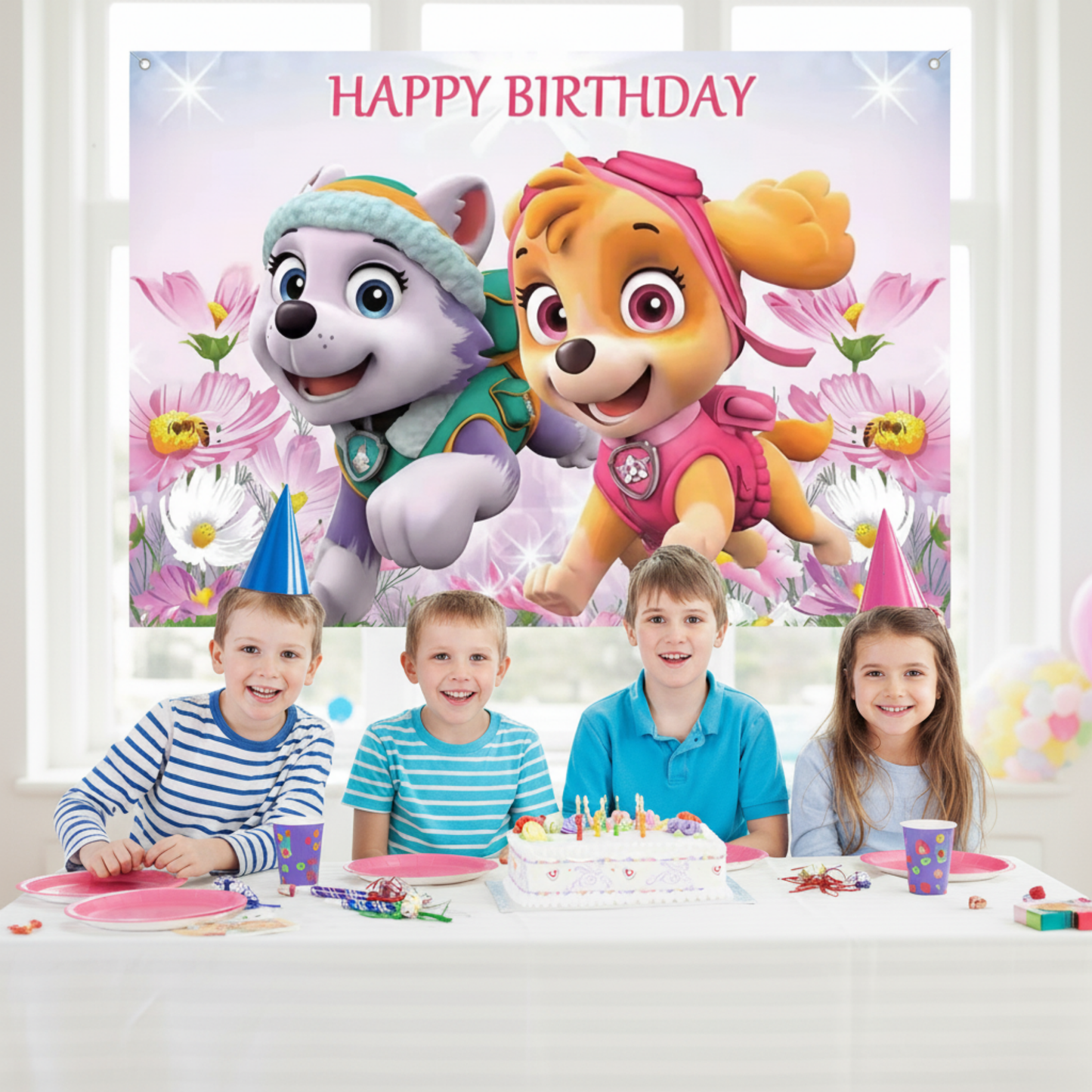 Paw Patrol Skye & Everest Backdrop 3x5 ft – Kids Birthday Party Photo Background Banner Fast Shipping
