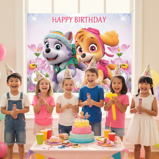 Paw Patrol Skye & Everest Backdrop 3x5 ft – Kids Birthday Party Photo Background Banner Fast Shipping