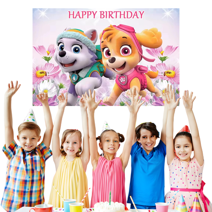 Paw Patrol Skye & Everest Backdrop 3x5 ft – Kids Birthday Party Photo Background Banner Fast Shipping