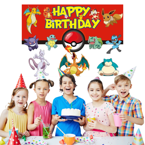 Pokemon Birthday Party Backdrop Decoration 3x5 Foot Red Pokeball Theme with Fast Shipping