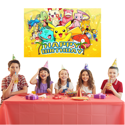 Pokemon Birthday Backdrop: Pikachu & Friends Party Decoration 3x5 Foot Yellow Banner with Fast Shipping