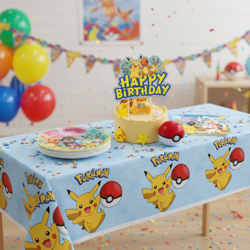 Pikachu Birthday Party Supplies Set – Pokemon Party Bundle | 20 Plates, 40 Napkins, Tablecloth & Cake Topper | Kids Pokemon Birthday Decorations