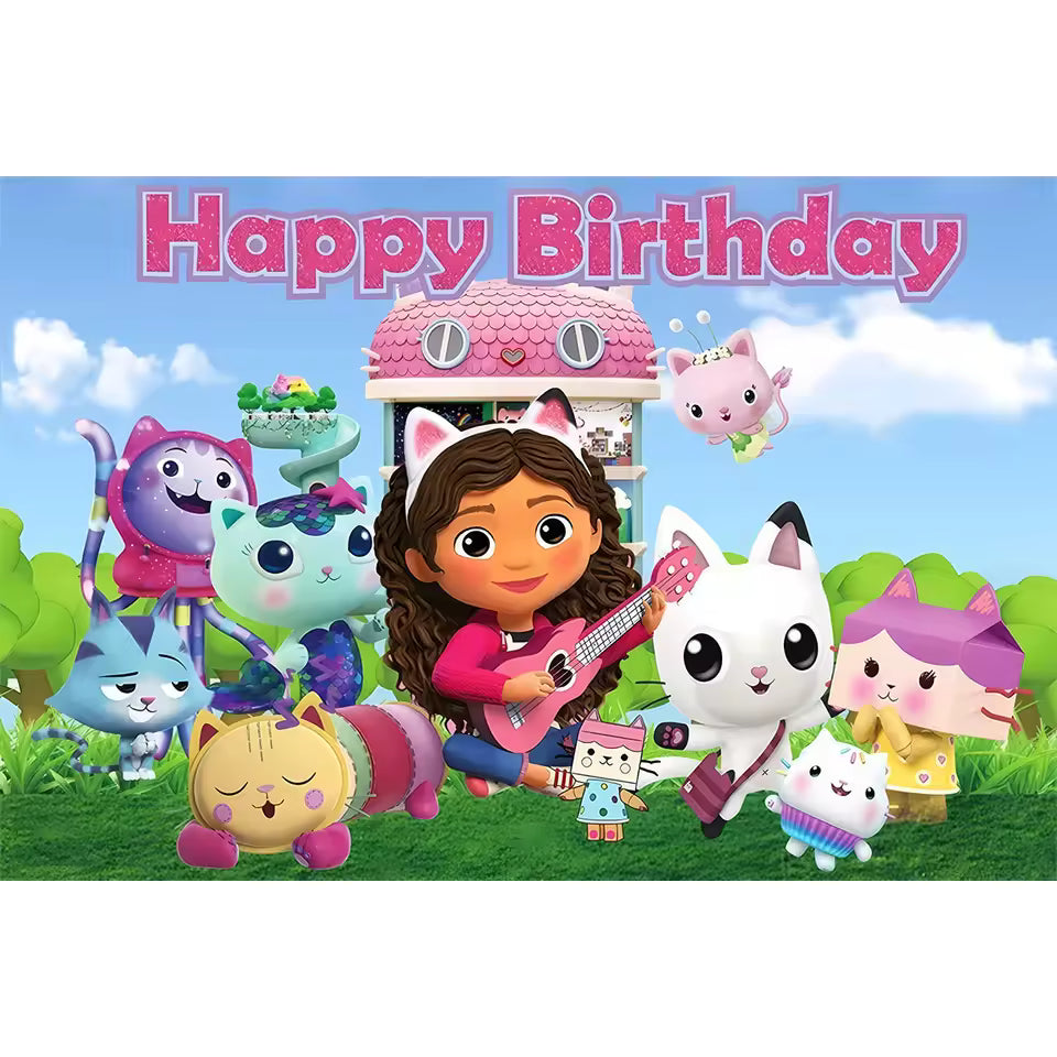 Gabby's Dollhouse Birthday Party Photo Backdrop 3x5 Foot Banner Decoration with Fast Shipping