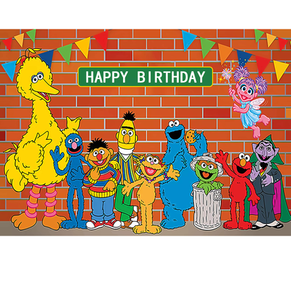 Sesame Street Happy Birthday Backdrop 3x5 Foot Vinyl Banner with Fast Shipping
