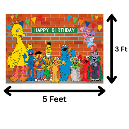 Sesame Street Happy Birthday Backdrop 3x5 Foot Vinyl Banner with Fast Shipping