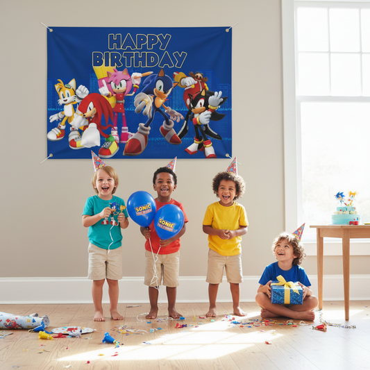 Sonic The Hedgehog Birthday Party Backdrop 5x3 Foot Banner Decoration Fast Shipping Available