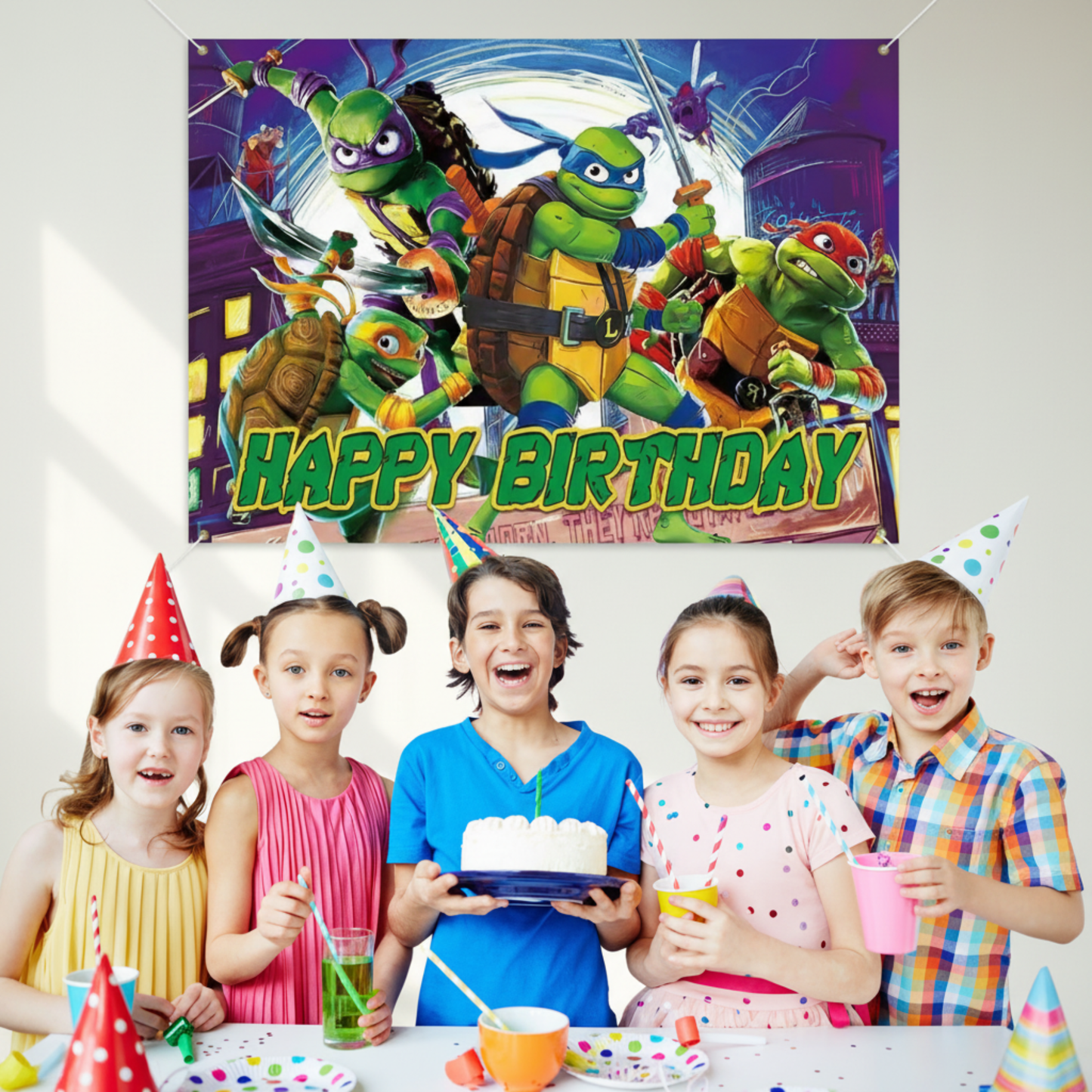 Teenage Mutant Ninja Turtles Happy Birthday Banner – 3x5 FT TMNT Party Backdrop Decoration