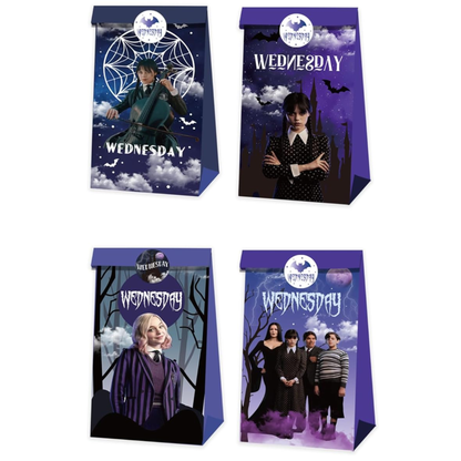 Wednesday Addams Goodie Bags with Stickers – 20 Pack Party Favor Bags | 8 Double-Sided Designs + 27 Stickers | Gothic Halloween Birthday Party Supplies