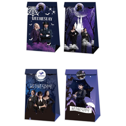 Wednesday Addams Goodie Bags with Stickers – 20 Pack Party Favor Bags | 8 Double-Sided Designs + 27 Stickers | Gothic Halloween Birthday Party Supplies