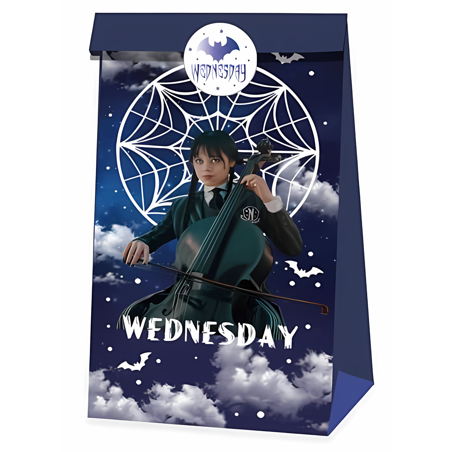 Wednesday Addams Goodie Bags with Stickers – 20 Pack Party Favor Bags | 8 Double-Sided Designs + 27 Stickers | Gothic Halloween Birthday Party Supplies