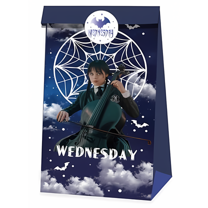 Wednesday Addams Goodie Bags with Stickers – 20 Pack Party Favor Bags | 8 Double-Sided Designs + 27 Stickers | Gothic Halloween Birthday Party Supplies