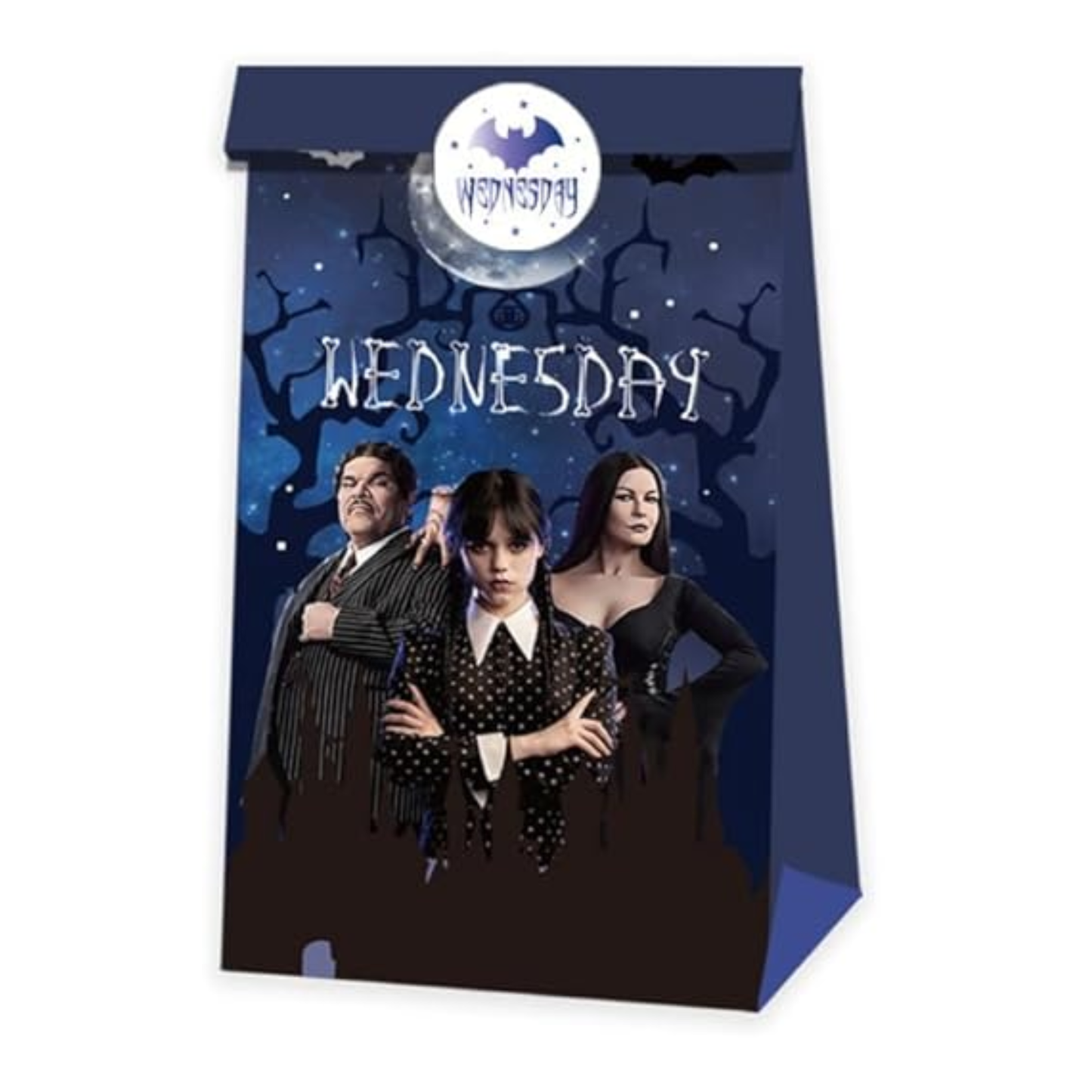 Wednesday Addams Goodie Bags with Stickers – 20 Pack Party Favor Bags | 8 Double-Sided Designs + 27 Stickers | Gothic Halloween Birthday Party Supplies