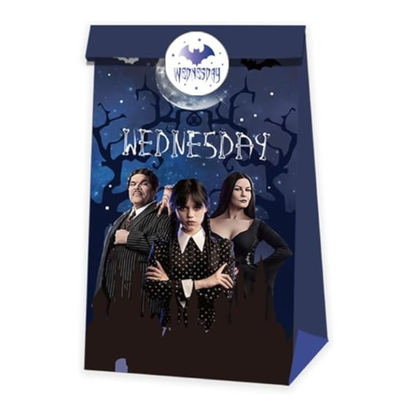 Wednesday Addams Goodie Bags with Stickers – 20 Pack Party Favor Bags | 8 Double-Sided Designs + 27 Stickers | Gothic Halloween Birthday Party Supplies