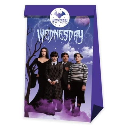 Wednesday Addams Goodie Bags with Stickers – 20 Pack Party Favor Bags | 8 Double-Sided Designs + 27 Stickers | Gothic Halloween Birthday Party Supplies