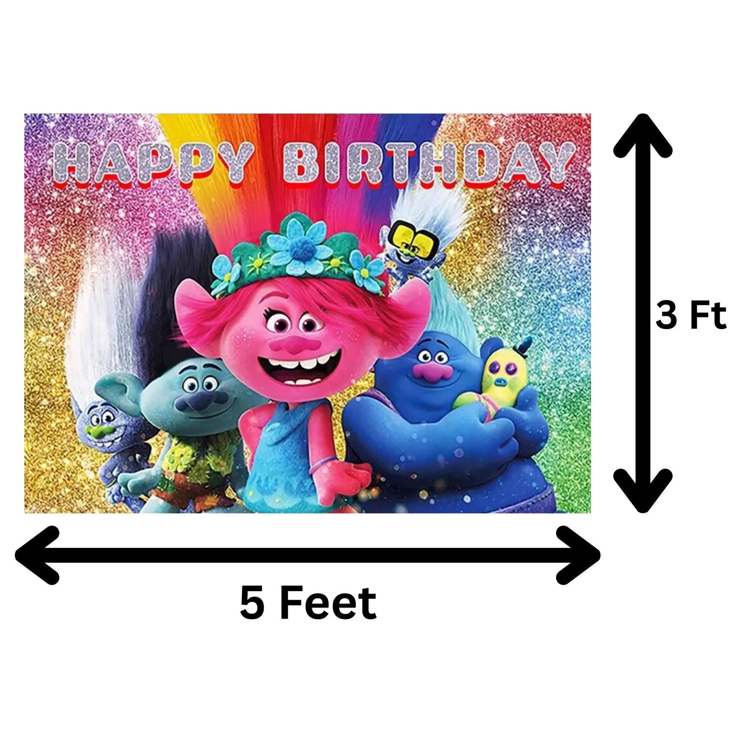Trolls Birthday Backdrop 3x5 ft – Happy Birthday Vinyl Banner | Trolls Party Decorations | Kids Colorful Photo Booth Background