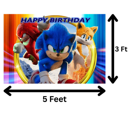 Sonic The Hedgehog Birthday Party Backdrop 5x3 Foot Banner Decoration Featuring Sonic Knuckles and Tails Fast Shipping Available