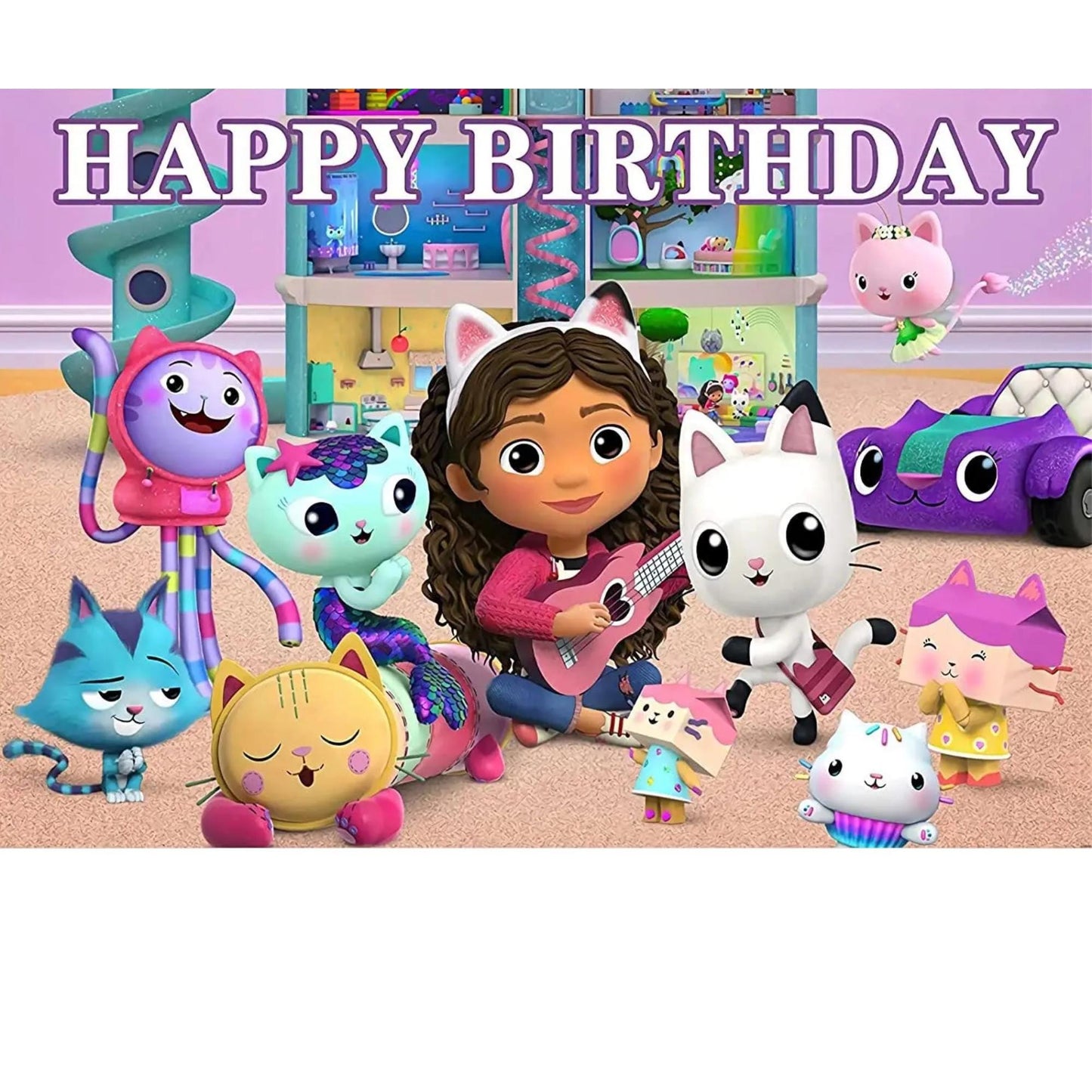 Gabby's Dollhouse Birthday Party Photo Backdrop Decoration 3x5 Foot Banner with Fast Shipping