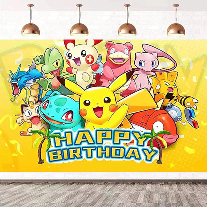 Pokemon Birthday Backdrop: Pikachu & Friends Party Decoration 3x5 Foot Yellow Banner with Fast Shipping