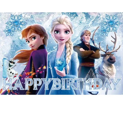 Frozen Birthday Party Photo Backdrop Decoration 5x3 Foot Size with Children's Favorite Characters Elsa, Anna, Olaf, Kristoff, & Sven