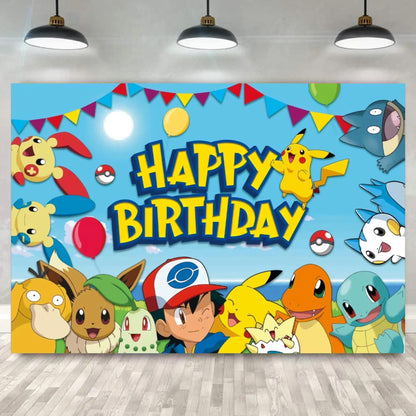 Pokemon Birthday Backdrop 3x5 Foot Happy Birthday Party Decoration Banner with Fast Shipping