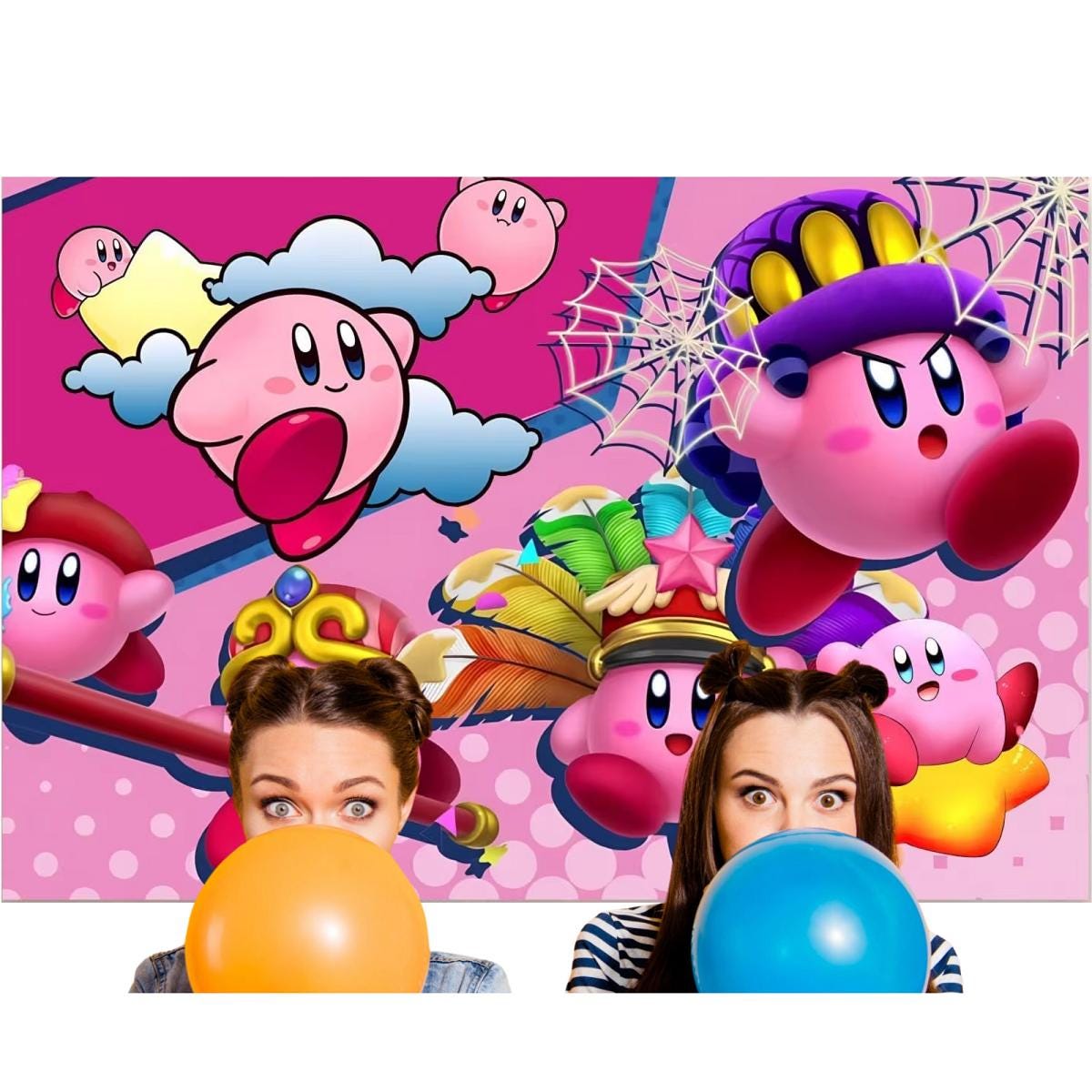 Kirby Cartoon Party Backdrop, Kids Pink Birthday Decoration (5x3 ft) Fast Shipping Available