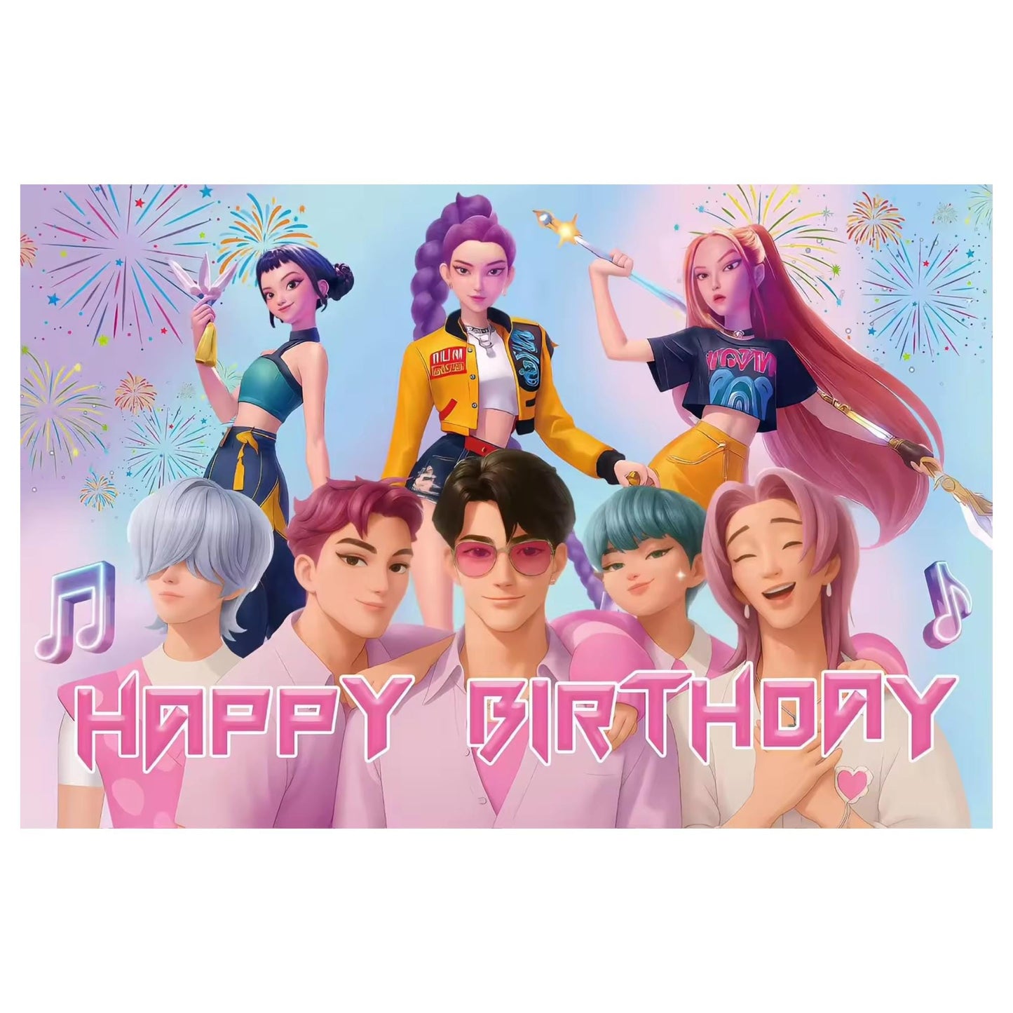 Kpop Demon Hunters Birthday Backdrop 3x5 ft – Saja Boys Happy Birthday Vinyl Banner | Kpop Party Decorations | Photo Booth Background