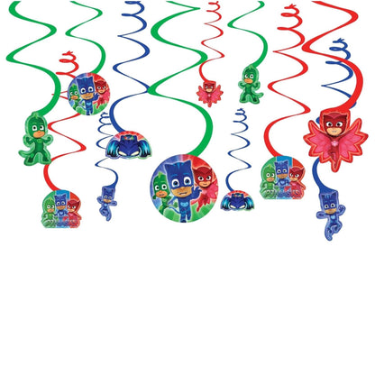 PJ Masks Birthday Party Banner & Hanging Swirls Decoration