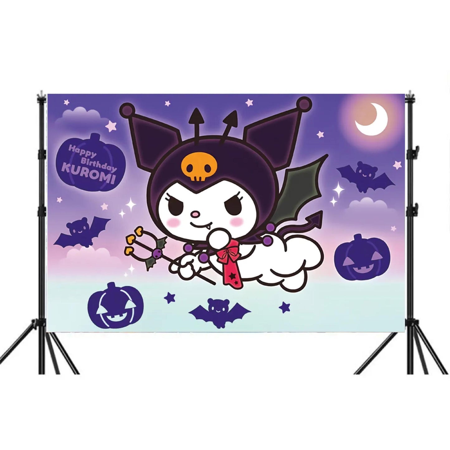 Kuromi Birthday Backdrop, Purple Halloween Theme (5x3 Foot Size) Fast Shipping Available
