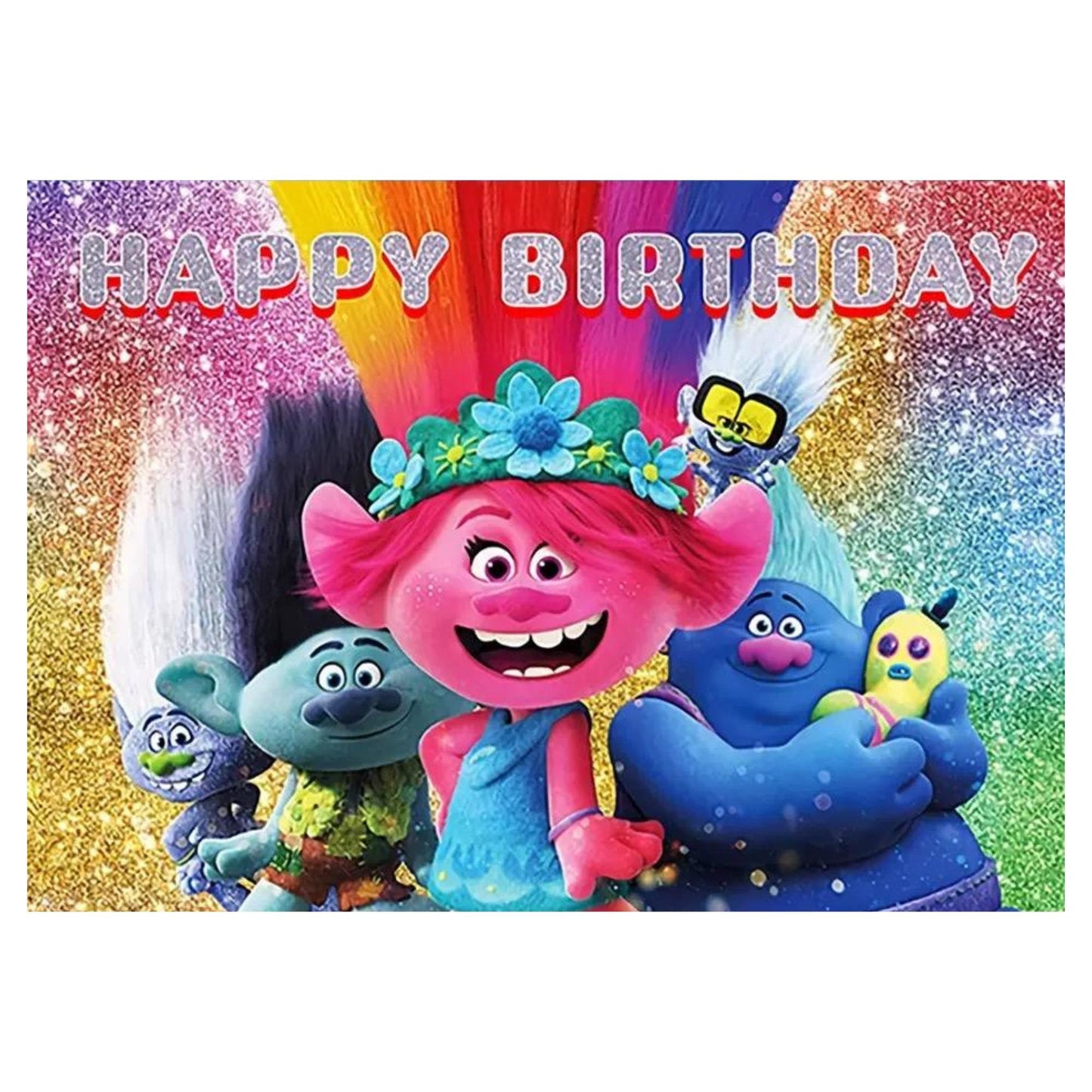 Trolls Birthday Backdrop 3x5 ft – Happy Birthday Vinyl Banner | Trolls Party Decorations | Kids Colorful Photo Booth Background