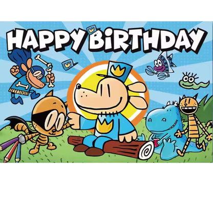 Dogman Kids Birthday Party Photo Backdrop Decoration 3x5 Foot Light Blue Happy Birthday Banner Fast Shipping