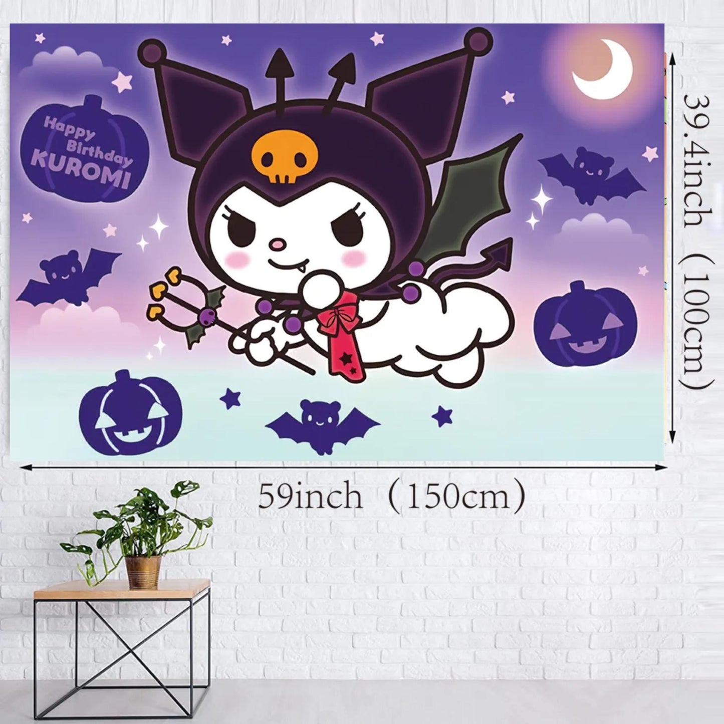 Kuromi Birthday Backdrop, Purple Halloween Theme (5x3 Foot Size) Fast Shipping Available