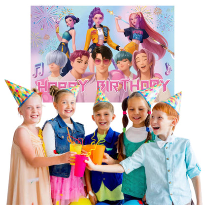 Kpop Demon Hunters Birthday Backdrop 3x5 ft – Saja Boys Happy Birthday Vinyl Banner | Kpop Party Decorations | Photo Booth Background