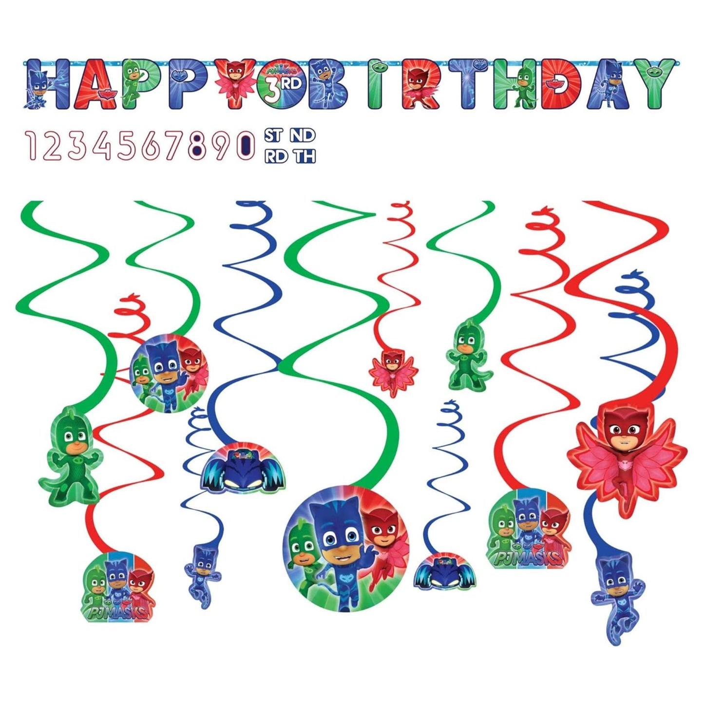 PJ Masks Birthday Party Banner & Hanging Swirls Decoration