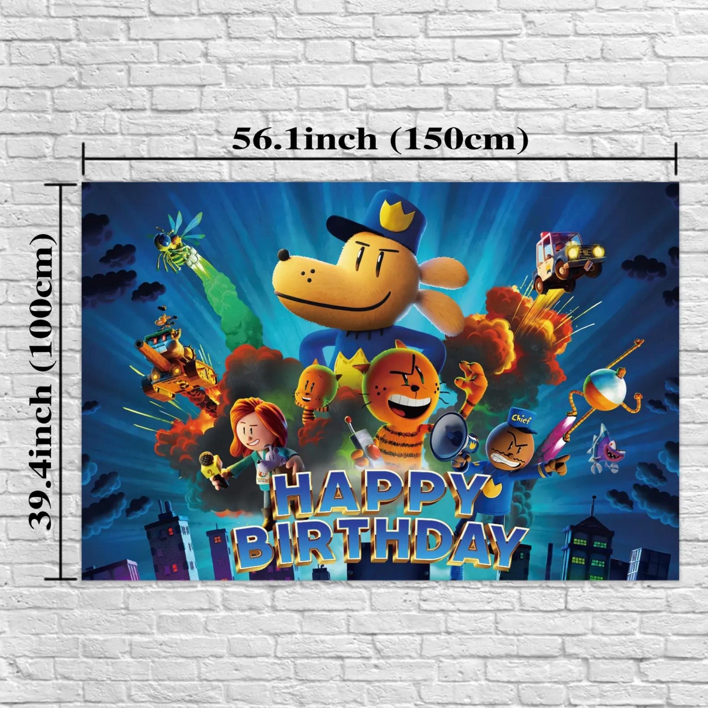 Dogman Kids Birthday Party Photo Backdrop Decoration 3x5 Foot Dark Blue Happy Birthday Banner Fast Shipping