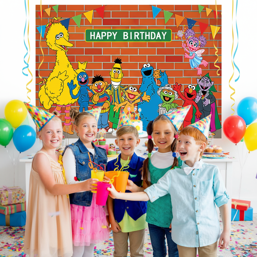 Sesame Street Happy Birthday Backdrop 3x5 Foot Vinyl Banner with Fast Shipping