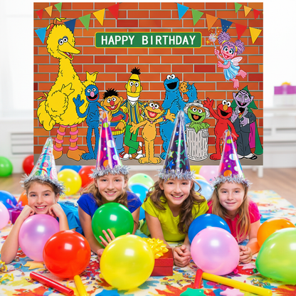 Sesame Street Happy Birthday Backdrop 3x5 Foot Vinyl Banner with Fast Shipping