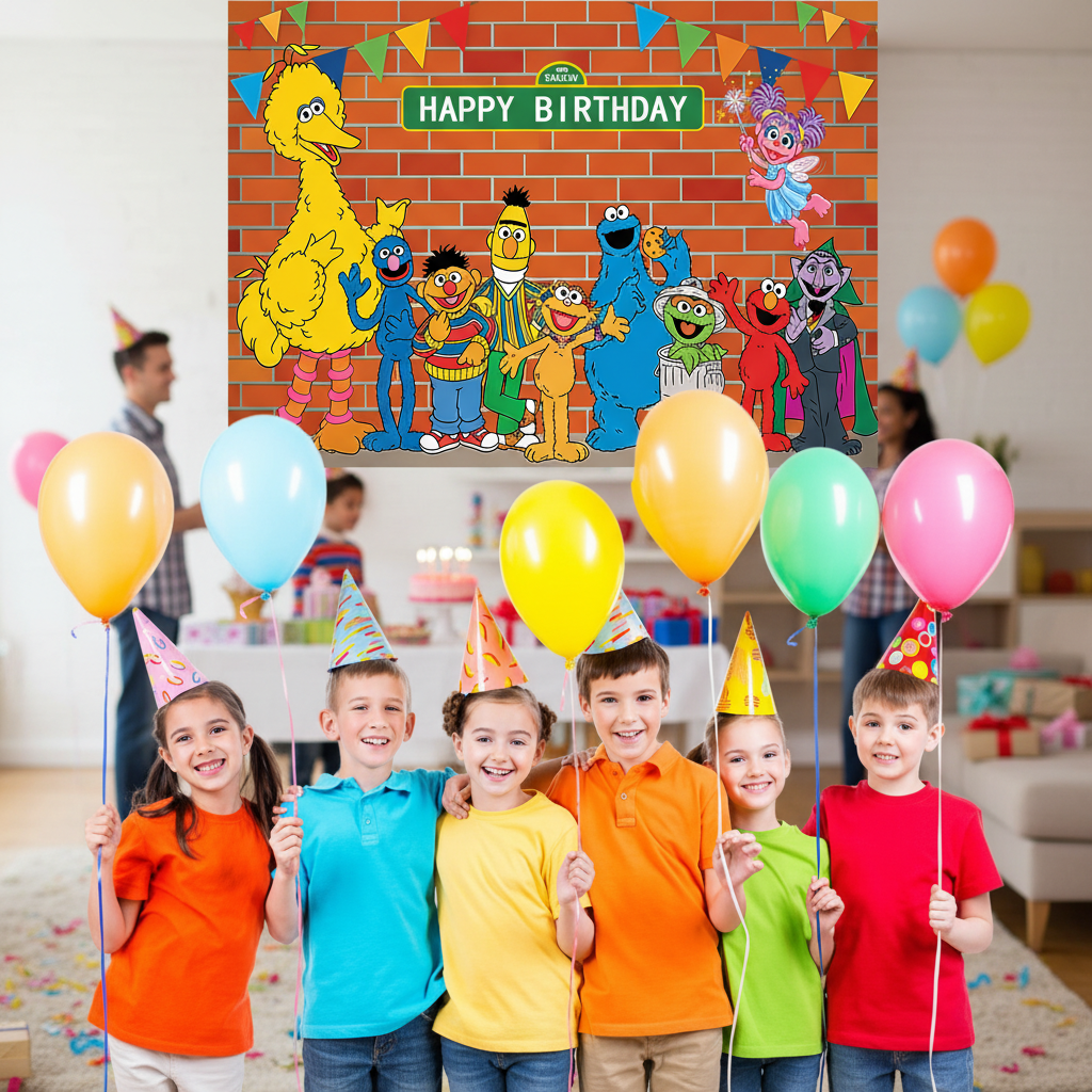 Sesame Street Happy Birthday Backdrop 3x5 Foot Vinyl Banner with Fast Shipping