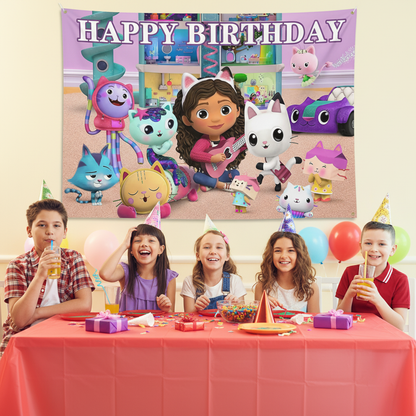 Gabby's Dollhouse Birthday Party Photo Backdrop Decoration 3x5 Foot Banner with Fast Shipping