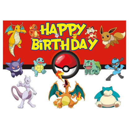 Pokemon Birthday Party Backdrop Decoration 3x5 Foot Red Pokeball Theme with Fast Shipping