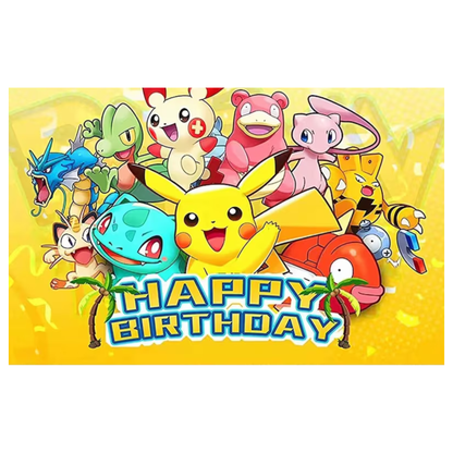 Pokemon Birthday Backdrop: Pikachu & Friends Party Decoration 3x5 Foot Yellow Banner with Fast Shipping